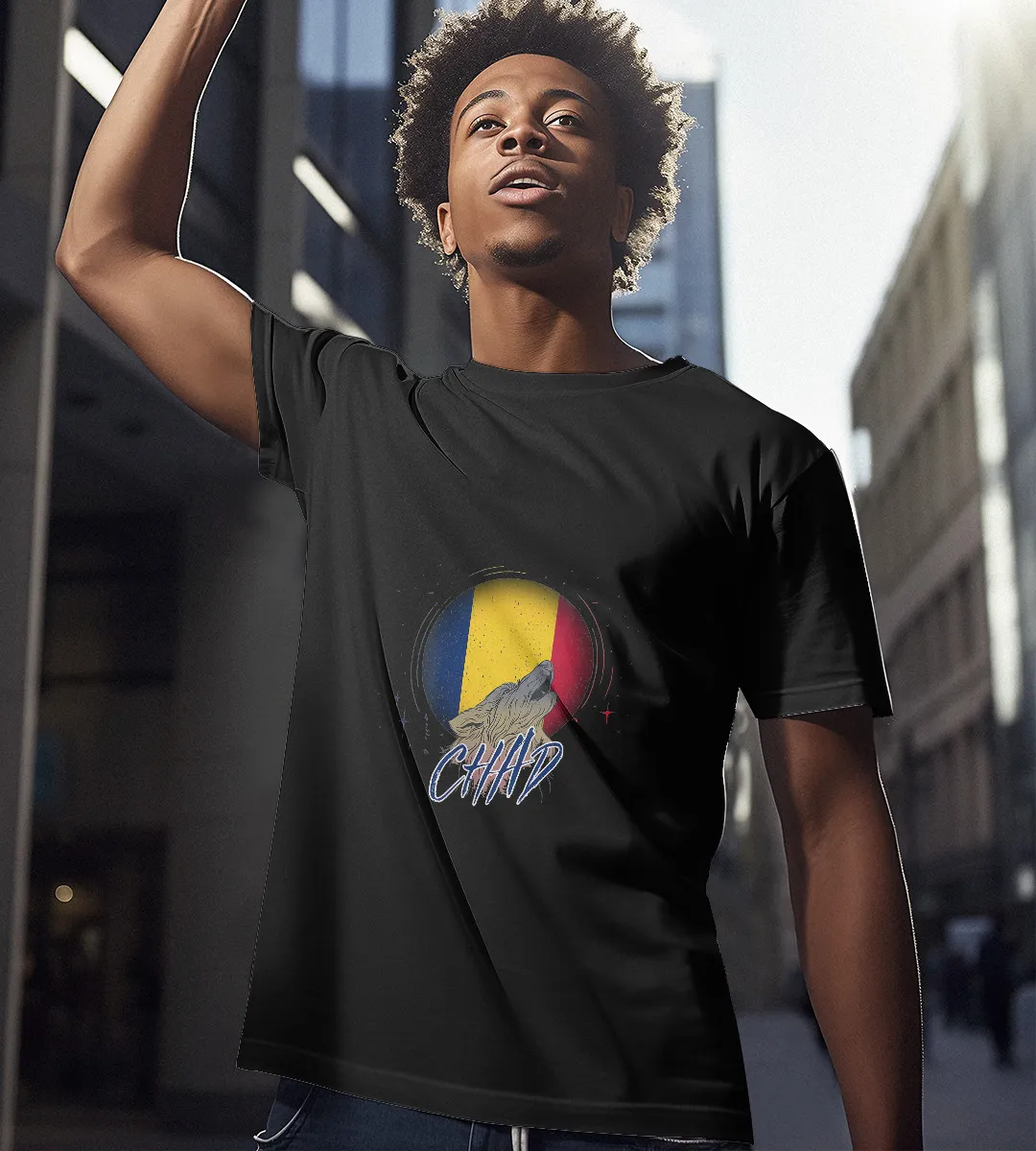 1sttheworld T-Shirt - Chad Wolf Flag T-Shirt Black A35