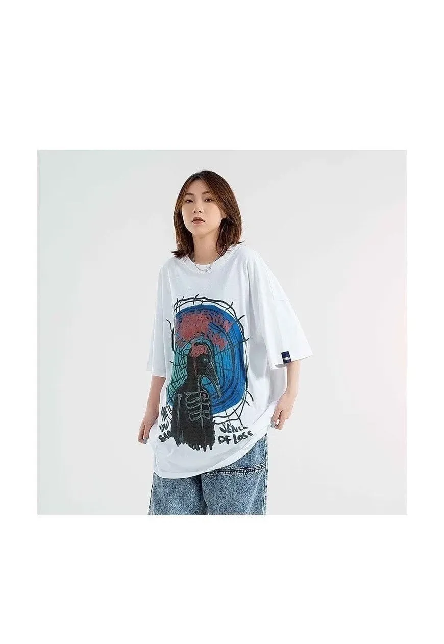 Crow print t-shirt slogan tee bone top in black