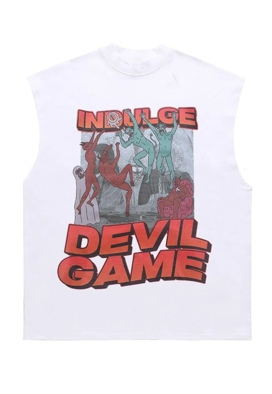 Devil print sleeveless t-shirt grunge tank top surfer vest