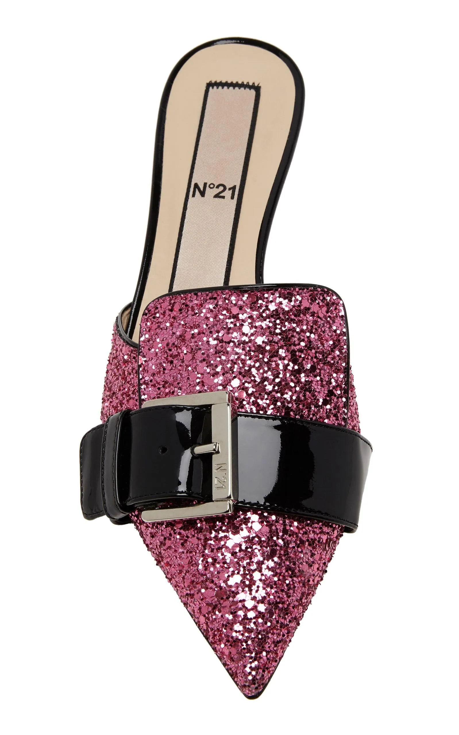 Fucsia Glitter Buckled Mules