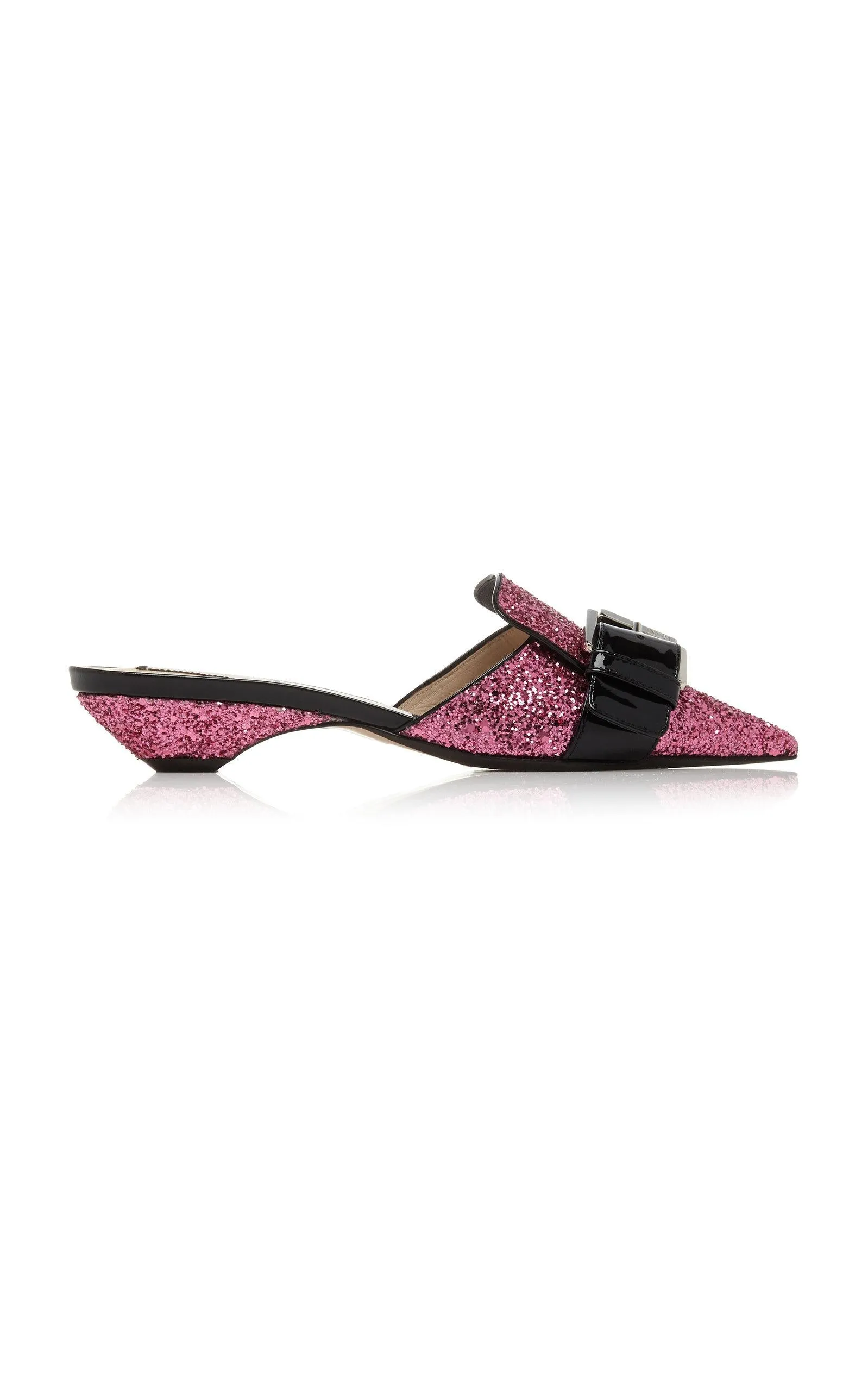 Fucsia Glitter Buckled Mules