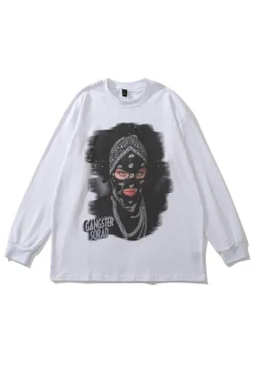 Gangster girl t-shirt grunge print long tee retro punk top