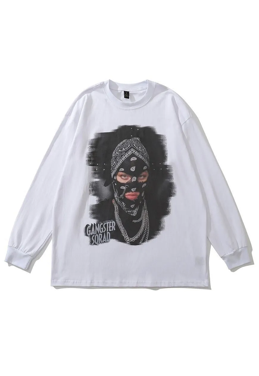 Gangster girl t-shirt grunge print long tee retro punk top