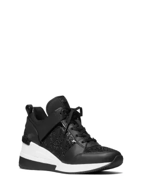 Georgie Leather and Embellished Nylon Trainer