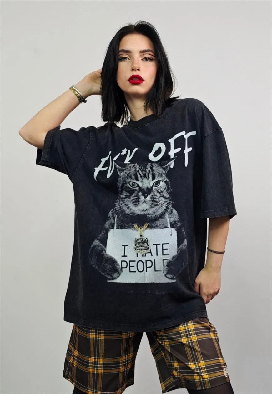 Grumpy cat t-shirt feline tee retro grunge top vintage grey