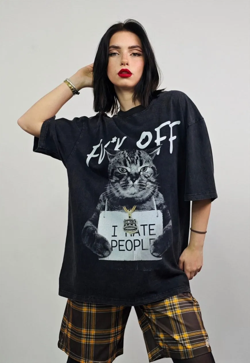 Grumpy cat t-shirt feline tee retro grunge top vintage grey
