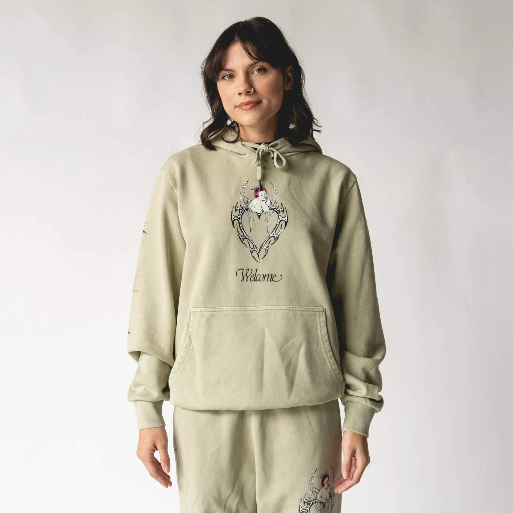 Halo Printed Pigment-Dyed Hoodie - Moss