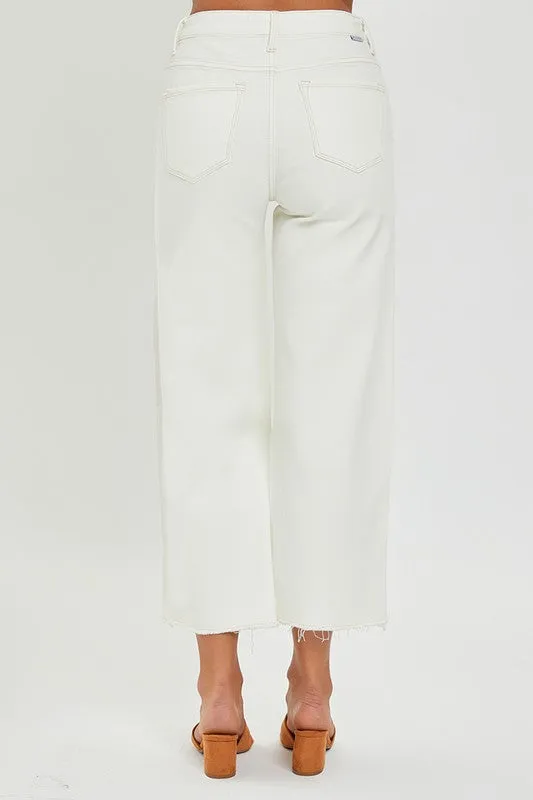 High Rise Cream Raw Hem Jeans