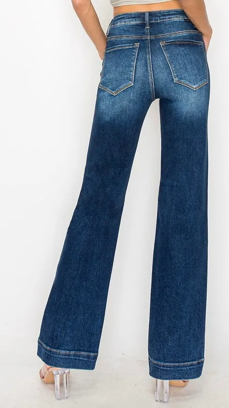 High Rise St Leg Wide Hem Stretch Jeans