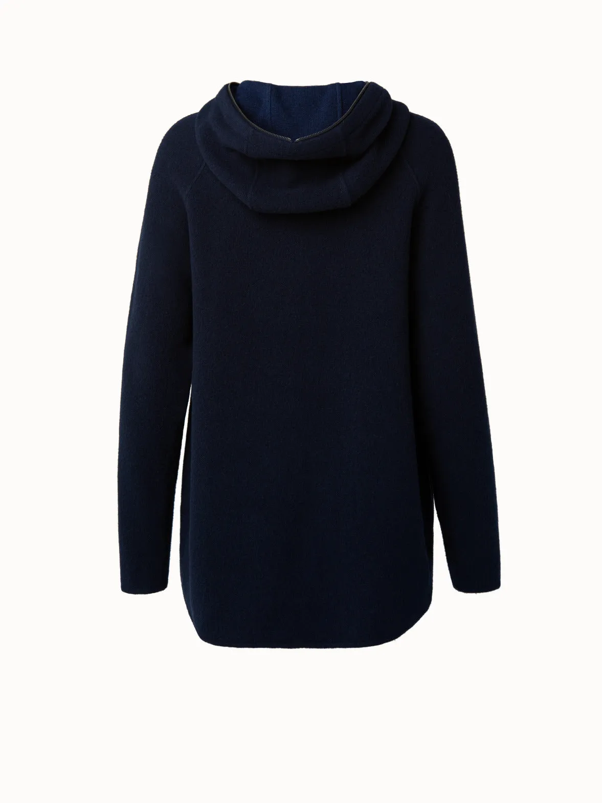 Lange Jacke mit Kapuze aus Kaschmir-Woll-Techno-Jersey mit Reissverschluss
