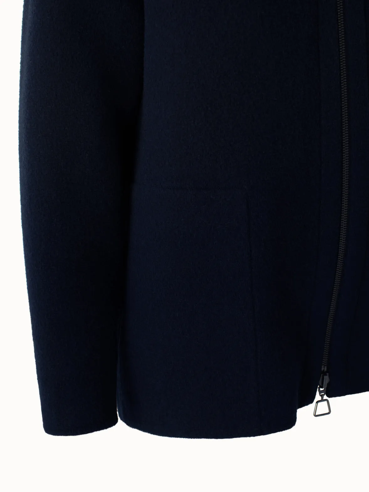 Lange Jacke mit Kapuze aus Kaschmir-Woll-Techno-Jersey mit Reissverschluss