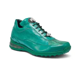 Mauri 8900/2 Bubble Italian Men's Shoes Leaf Green Exotic Crocodile / Patent Embossed Leather Casual Sneakers (MA5341)