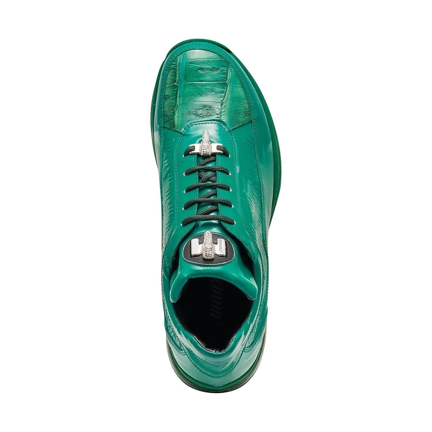 Mauri 8900/2 Bubble Italian Men's Shoes Leaf Green Exotic Crocodile / Patent Embossed Leather Casual Sneakers (MA5341)