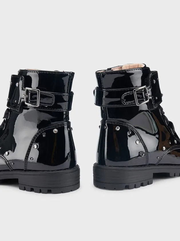 Mayoral Mini Patent Leather Biker Bootie Black_46311-30