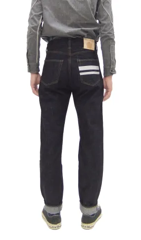 Momotaro Jeans #200 with Double-Stripe Paint Men's Regular Tapered Fit Zip-Fly Jean Pants 14.7oz. Zimbabwean Cotton Deep Indigo Denim MMJZ0201 One-Wash