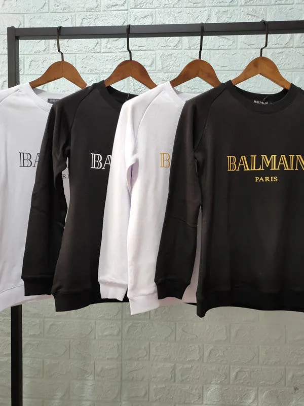 T Shirt Balmain Autumn and Winter Letters Pure Cotton Long-Sleeved Sweatshirt Couple Style